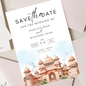 Invitation de mariage de destination, Indian Save the Dates, Invitation de mariage indien, Invitation de mariage personnalisée, Modèle de mariage imprimable, Canva