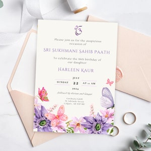 Sukhmani Sahib Einladung zum sechzehnten Geburtstag, Digital Akhand Path Einladung, Sri Sehaj Paath Einladung, 16.Geburtstagseinladung, Punjabi Karte