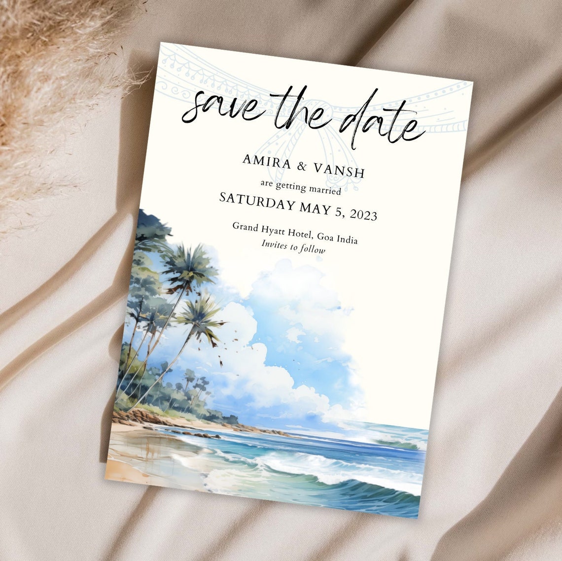 Tropical Beach Save the Date Template, Goa Indian Wedding Invitation ...
