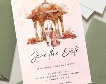 Indian Wedding Invitation Template, Anand Karaj Invite, Save the Dates, Custom Illustration, Modern Wedding Invite, Digital Download, Canva