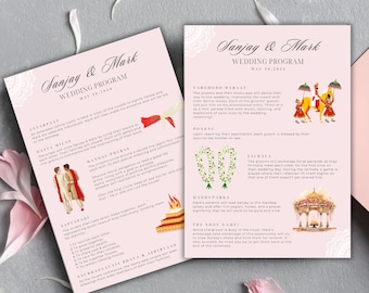 Custom Indian Wedding Program, Hindu Wedding Day Itinerary, Indian Wedding Ceremony Program, Indian Wedding Timeline, Wedding Day Program