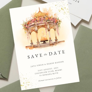 Modèle de faire-part de mariage indien, réservez les dates numérique, lot de faire-part de mariage hindou, faire-part de fiançailles, Anand Karaj imprimable