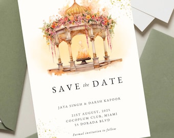 Indian Wedding Invitation Template, Digital Save The Dates, Hindu Wedding Invitation Bundle, Engagement Announcement, Anand Karaj Printable
