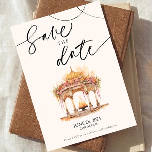 Réservez votre date indienne, faire-part de mariage indien moderne et élégant, cartes de mariage indien, faire-part de mariage hindou, faire-parts électroniques, mandap