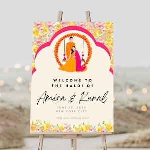Indian Wedding Welcome Sign, Haldi Sign, Haldi Decor, Pithi Welcome Signage, Wedding Entrance Sign, Mehndi Decor, Custom Illustration, Canva