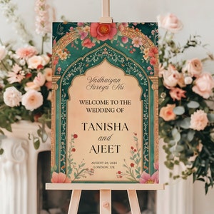 Indian Wedding Welcome Sign, Mendhi Sign, Chunni Ceremony, Indian Wedding Decor, Jaggo Welcome Sign, Editable Template, Sikh Wedding