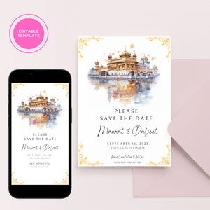 Salvar a data digital, modelo editável, salvar a data do casamento, convite de casamento, convites eletrônicos de casamento indiano, pacote de casamento