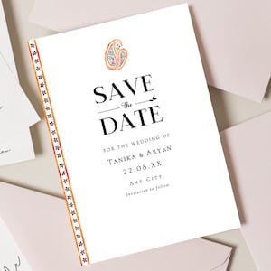 Modelo minimalista para salvar a data, salvar a data indiana, cartões de casamento indianos, convites de casamento personalizados, convites de casamento Sikh, modelo Canva