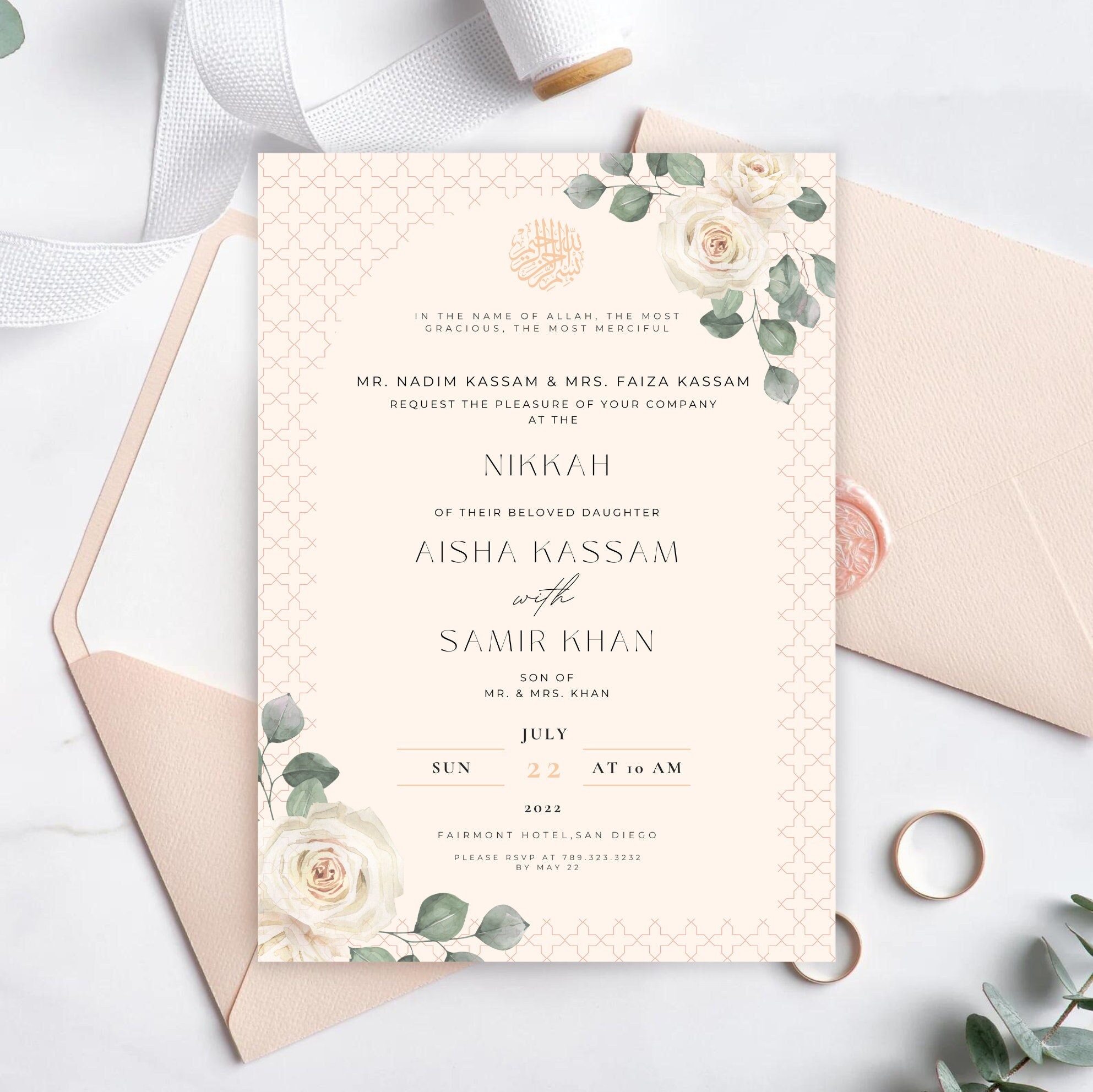 Digital Muslim Wedding Invitation Template, Editable Printable