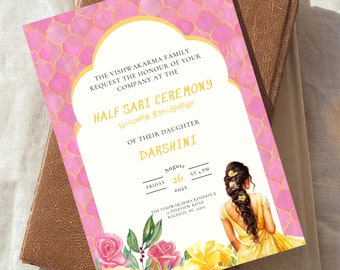 Tamil Puberty Ceremony Invitation Template, Samathiya Veedu Evite Card, Half Saree Ceremony Invite, Half Sari Ecard, Printable Canva Card