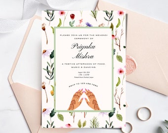 Einladungskarte mit floralem Mehendi-Motiv, indische Hochzeitskarte (Digitaler Download)