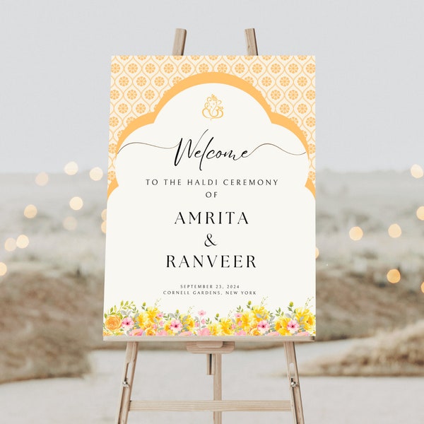 Indian Wedding Welcome Sign, Haldi Entrance Sign, Indian Wedding Poster, Wedding Entrance Sign, Mehndi Decor, Dholki, Arch Sign, Template