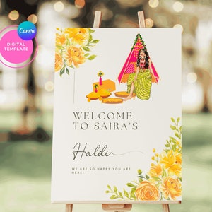 Haldi and Mehndi Welcome Sign, Custom Haldi Sign, Mehendi Welcome Sign, Haldi Decor, Mehndi Decor, Custom Mehendi Poster, Canva Template