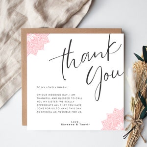 Cartão de agradecimento para casamento, casamento indiano, modelo de cartão de agradecimento, papelaria personalizada, cartão de agradecimento para madrinhas, cartão "Seja minha madrinha"