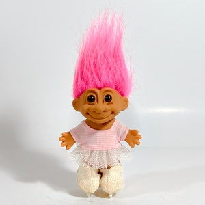 Vintage Russ Troll Doll - Ice Skater Pink Hair - Collectible Toy - 5&quot;