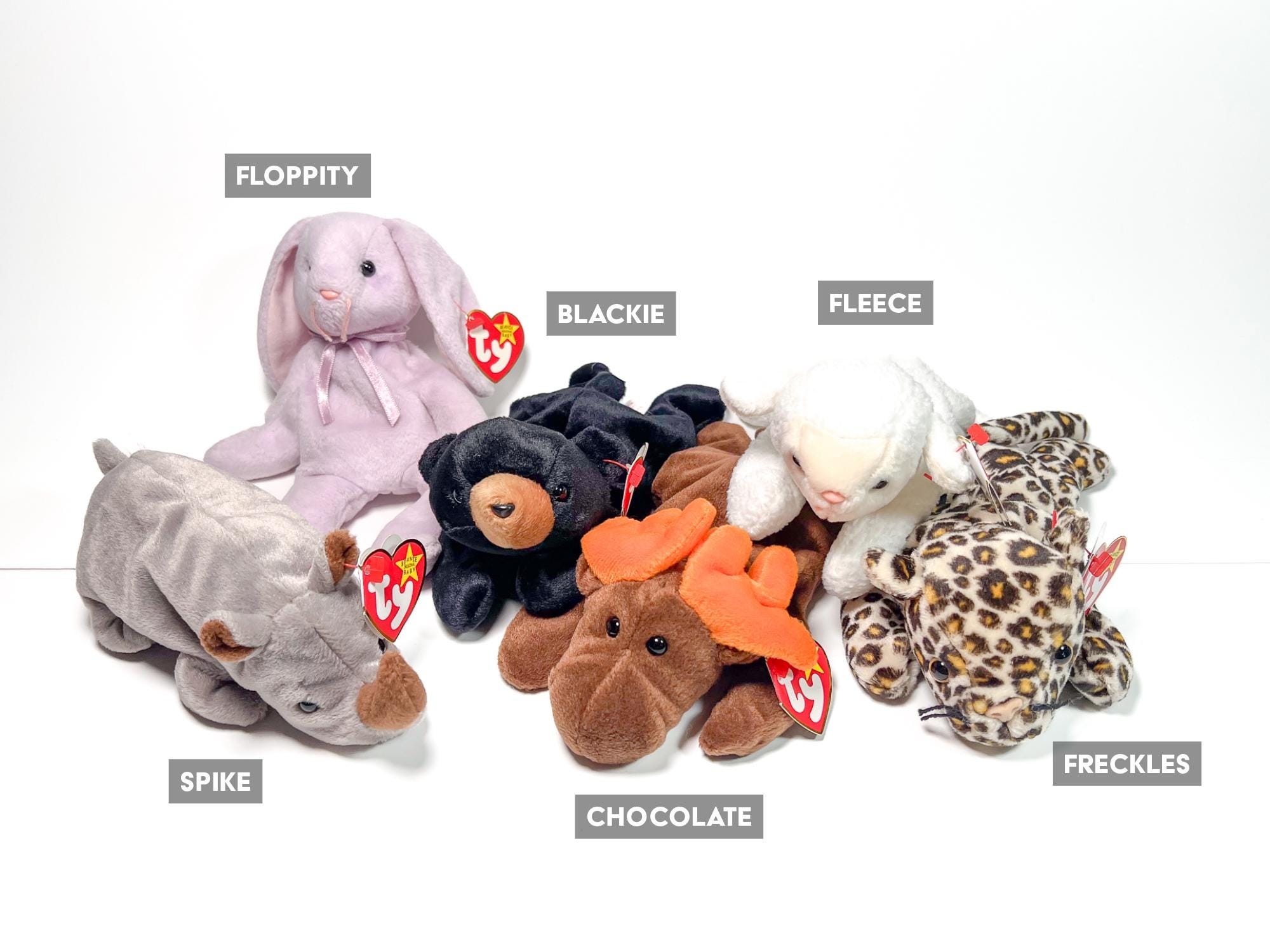 Vintage TY Beanie Baby - Assorted 1990s - Spike, Floppity, Blackie