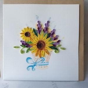 Tarjeta de felicitación en filigrana: girasoles, regalo de boda, agradecimiento, tarjeta de felicitación, tarjeta de feliz cumpleaños, arte de pared y decoración de escritorio de oficina