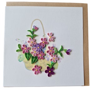 Biglietto di auguri quilling - cestino di fiorellini - biglietto di auguri per tutte le occasioni - bomboniera