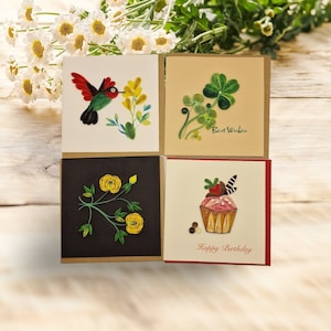 Biglietto di auguri quilling (10 x 10 cm) - Vari modelli - Biglietto di ringraziamento - Arte murale - Decorazione per scrivania da ufficio - Regali per gli ospiti - Buon compleanno