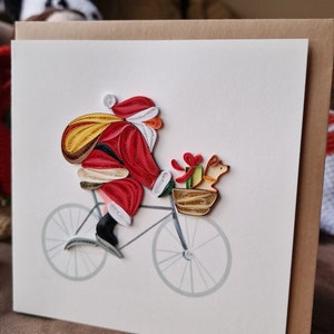 Joyeux Noël Quilling Card - Le Père Noël arrive à vélo