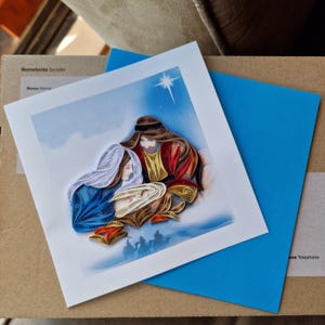 Buon Natale Quilling Card - Sacra Famiglia - blu