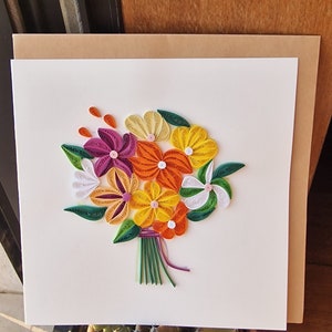 Cartes de voeux quilling - Fleurs multicolores - Carte de remerciement - Art mural - Déco de bureau - Cadeaux invités