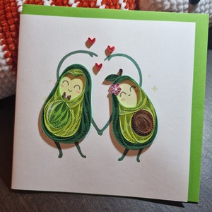 Quilling greeting card - couple love - avocado - wedding gift card - happy anniversaries - happy engagement - wall art & office desk decor