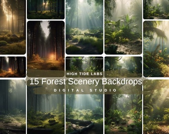 15 Forest Scenery Digital Backdrops, Digital Backgrounds for professional photography use, for photographers