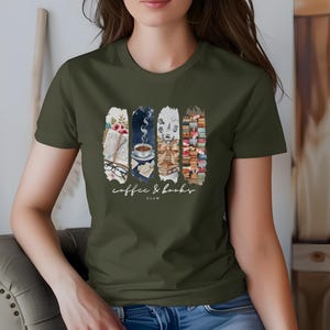 Camiseta do Clube do Café e do Livro, camiseta unissex Bella+Canvas - design de pincelada, presente perfeito para leitores, amantes de livros, professores e bibliotecários