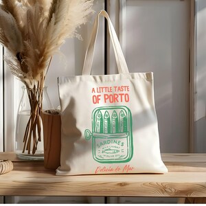 Canvas Tote Bag, Porto Sardine Design, Reusable Grocery Bag, Eco-Friendly Tote, Market Tote, Beach Bag, Sardine Canvas Tote Bag