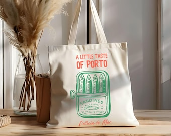 Porto Sardine Cotton Canvas Tote Bag: Reusable Market Tote