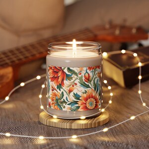 Flower Printed Candle - Floral Glow: Illuminate Your Space with Natural Elegance, Scented Soy Candle, 9oz