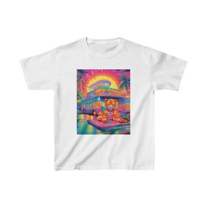 Retro Tiger Kids T-Shirt- Retro 90s-Inspired Prints on Kids Shirts - Dress Your Little Trendsetter in Nostalgic Style, Kids Heavy Cotton Tee
