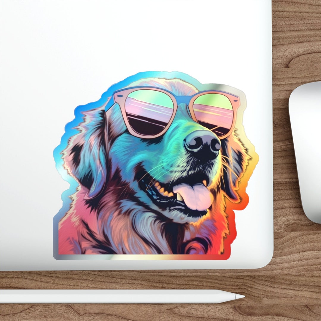 Computer Dog Sticker Holographic Dog Laptop Sticker- Available in 5 Sizes! Light up Your ...
