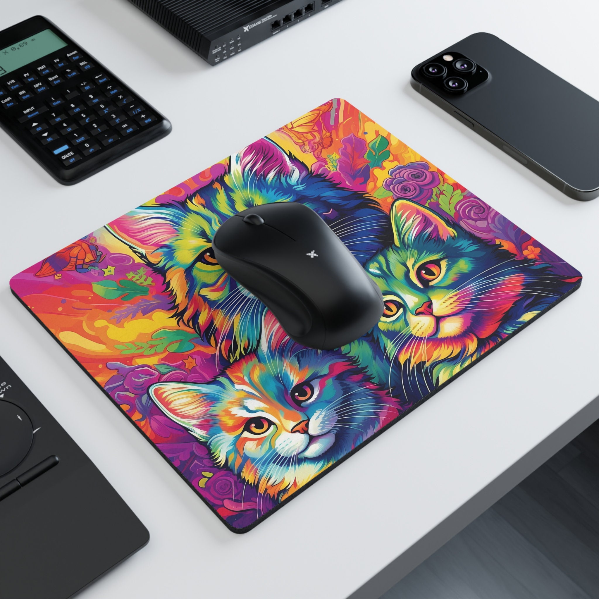 Retro Cat Mouse Pad, Time Warp Essentials Retro 90sinspired Prints on