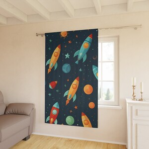 Space-themed Curtains- Retro Vintage, Kids, Celestial Dreams: Transform Your Space , Window Curtains (1 Piece)