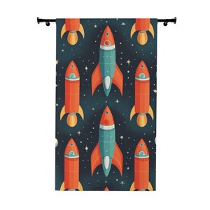 Space Curtains, Rockets, Kids, Room, Space Adventure, Cosmic Drapes - Space-themed Window Curtains for Celestial Vibes, Window Curtains