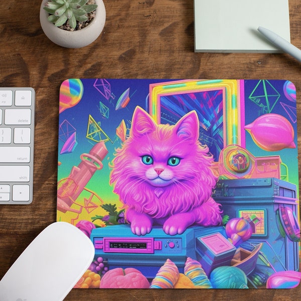90's Cat Mouse Pad-Blast from the Past: Retro 90s Mouse Pads - Elevate Your Workspace with Nostalgic Flair (Rectangle), Home Office