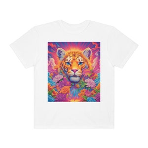 Retro 90&#39;s Tiger Adult T-Shirt- Throwback Vibes: 90&#39;s Style Art Printed T-shirts - Wearable Retro Masterpieces, Unisex Garment-Dyed T-shirt