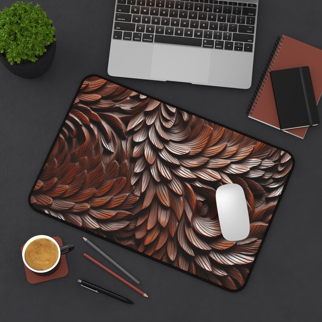 Modern Wood Art Desk Mat, Sculpted Wood Texture Desk Mat Handcrafted