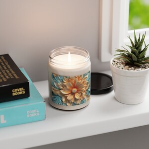 Flower Printed Candle - Scented Gift, Home Décor, Floral Glow: Illuminate Your Space with Natural Elegance, Scented Soy Candle, 9oz