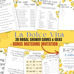 Italy Bridal Shower Games Bundle La Dolce Vita bridal shower Amalfi coast gamesTemplate suite ideas lemon italy themed