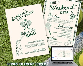 Tennis vrijgezellenfeest uitnodigingsbundel, laatste swing before ring (digitaal bestand)