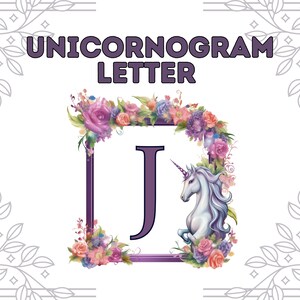 Letra J monograma SVG digital, descarga de diseño de arte inicial de unicornio, clipart de monograma, regalo de monograma DIY, arte inicial personalizado