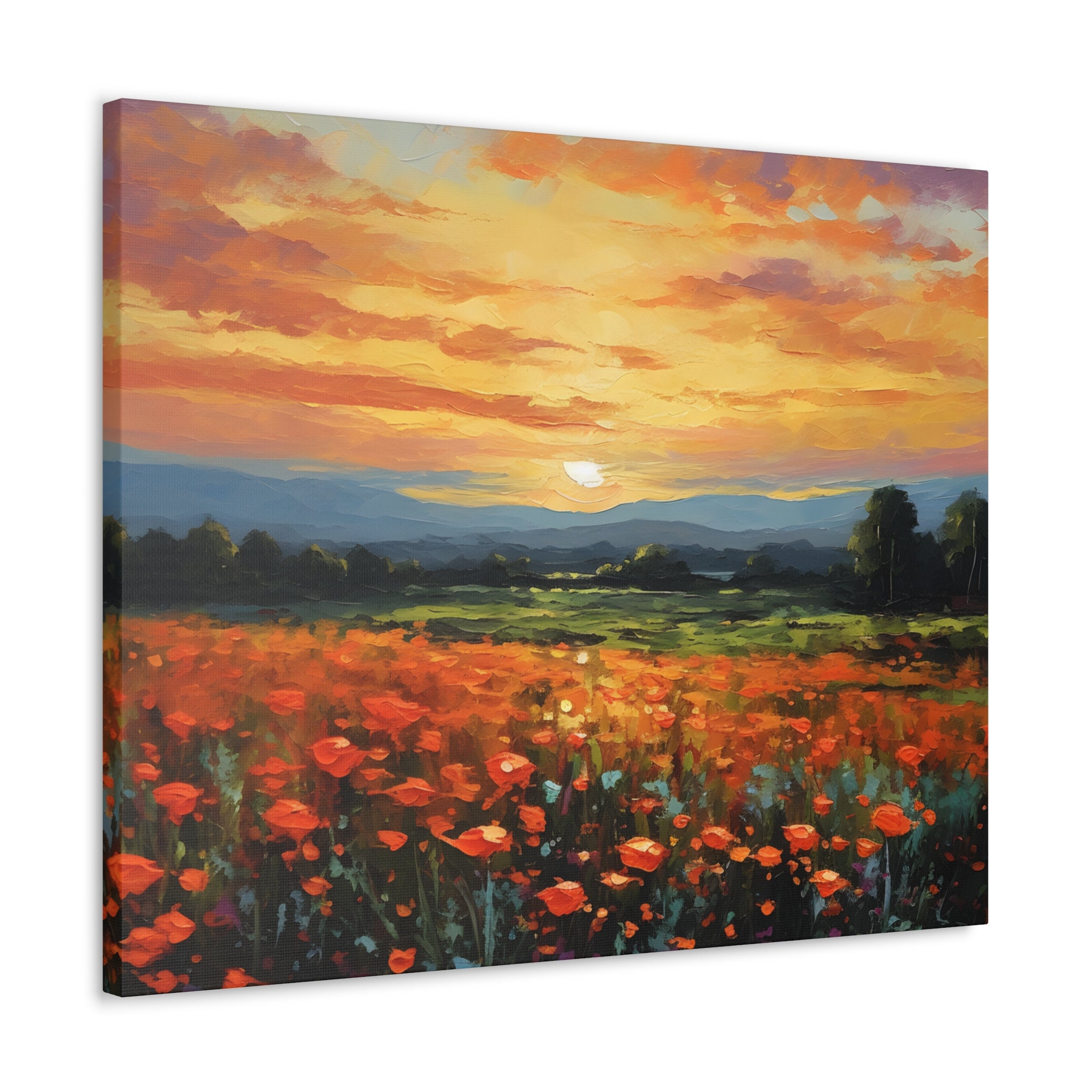 Canvas Gallery Wraps Vibrant Sunset in Flower Field: - Etsy