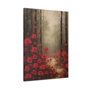 Canvas Gallery Wraps, Roses in the Wild: Impasto Forest of Red Blooms