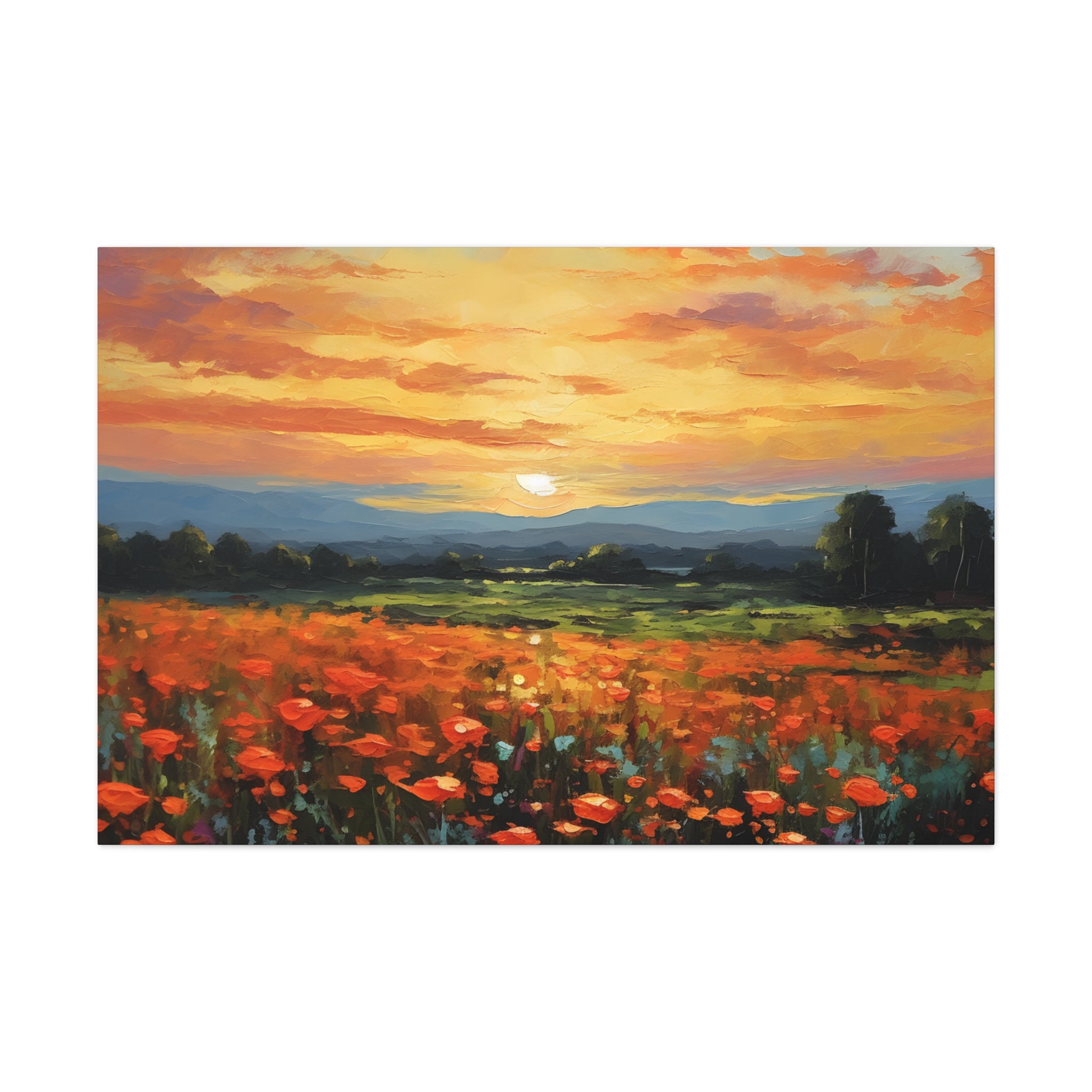 Canvas Gallery Wraps, Vibrant Sunset in Flower Field: Impressionistic ...