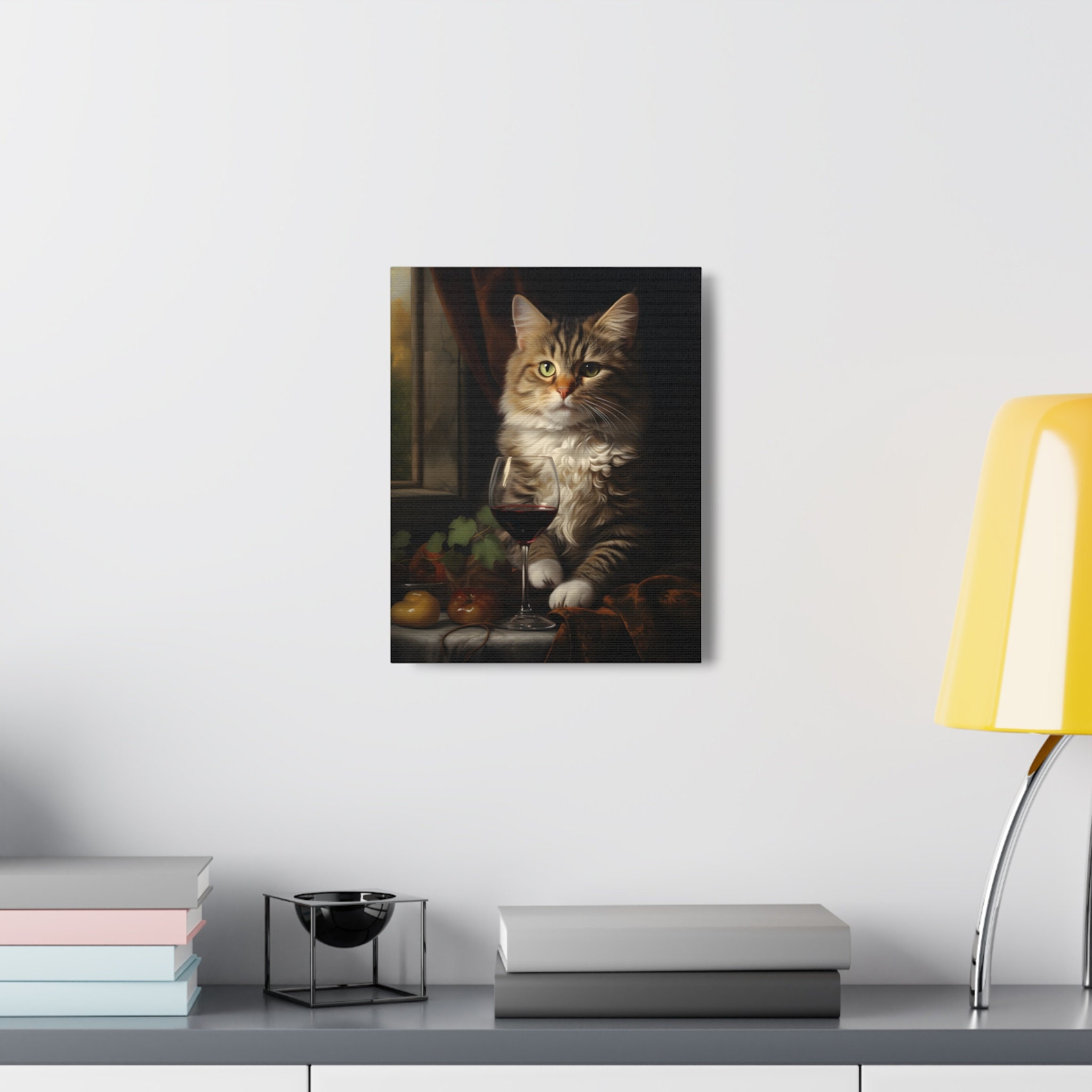 Canvas Gallery Wraps, Melancholy Moments: Tabby Cat With a Glass of ...