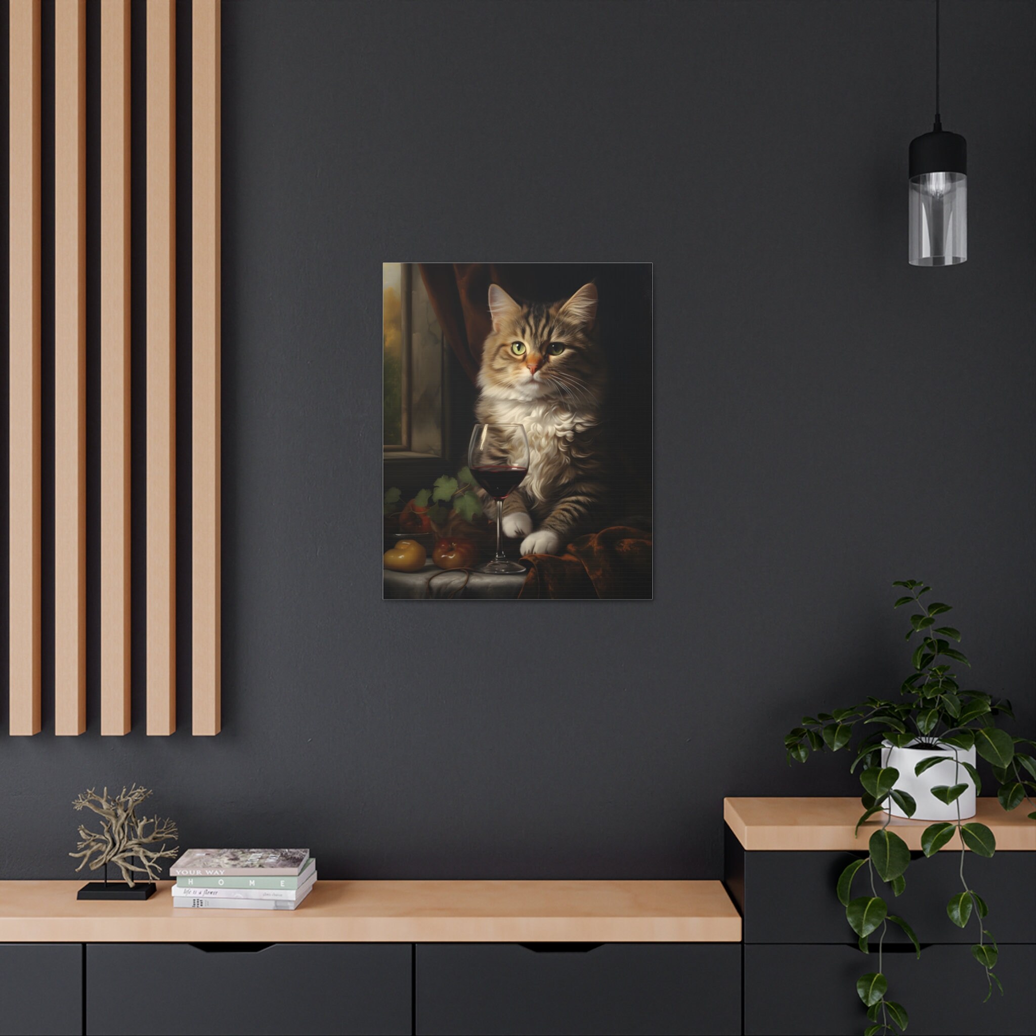 Canvas Gallery Wraps, Melancholy Moments: Tabby Cat With a Glass of ...