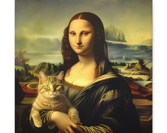 モナリザプリント - モナリザのパロディ、猫を描いたダヴィンチの絵画